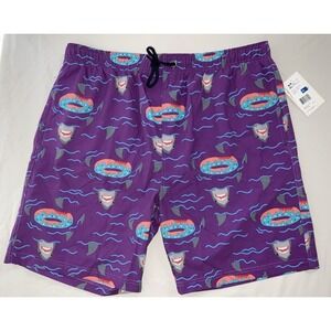NWT Men's U.S. Surf Club Oahu, Hawaii Shark Donut Floaty Purple Swim Trunks - XL